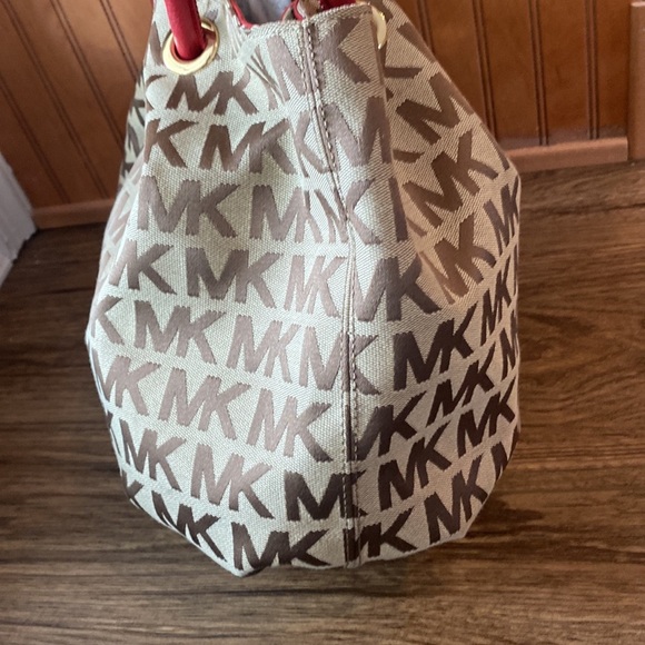 Michael Kors signature jacquard Medium East West Ring Tote BG / EB / Red - Picture 6 of 14